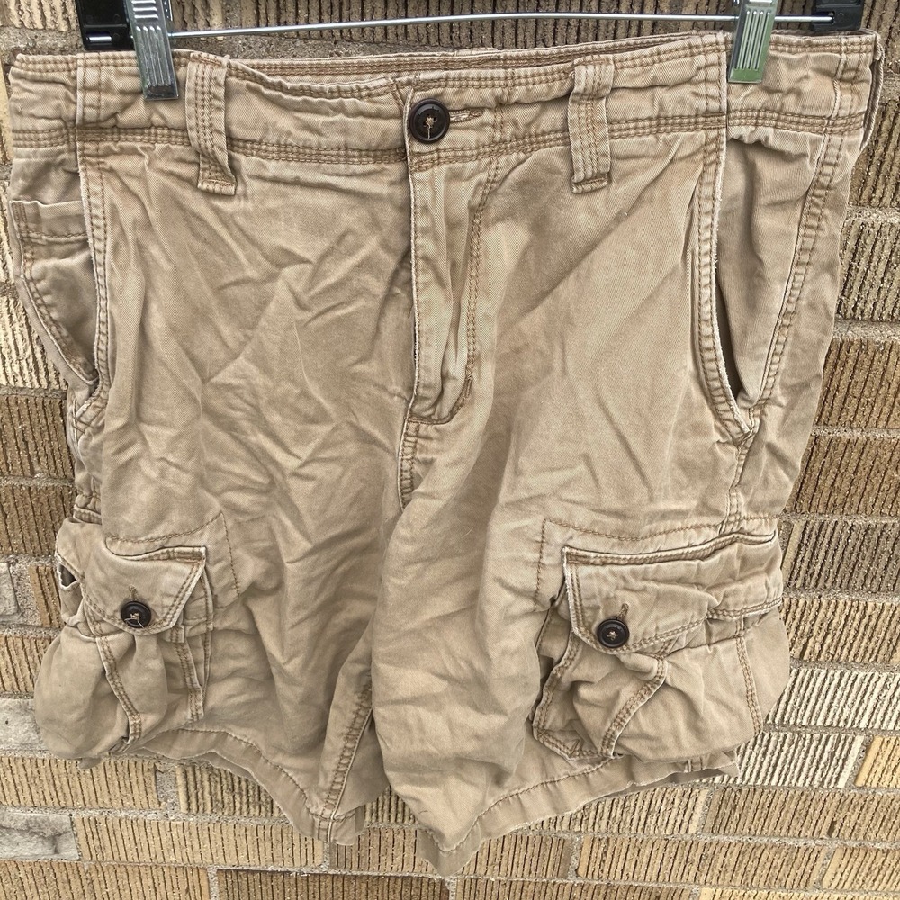 American Eagle Mens 31 Cargo Shorts 9.5" Inseam Y2K Paratrooper Khaki Vtg